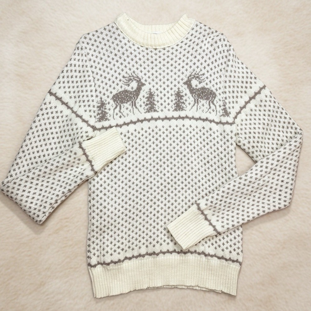 VTG Shetland Knitwear Wool Sweater Womens‎ S Deer Nordic Fair Isle USA Winter - Picture 3 of 8